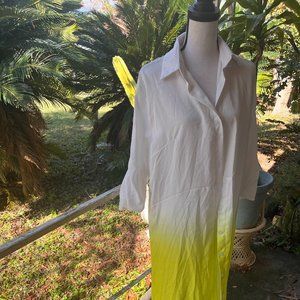 Green & White Ombre Shirt Dress